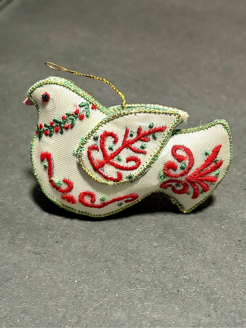 Christmas Dove Bird Hanging Ornament 3" Embroidered Fabric Holiday Tree Decorati
